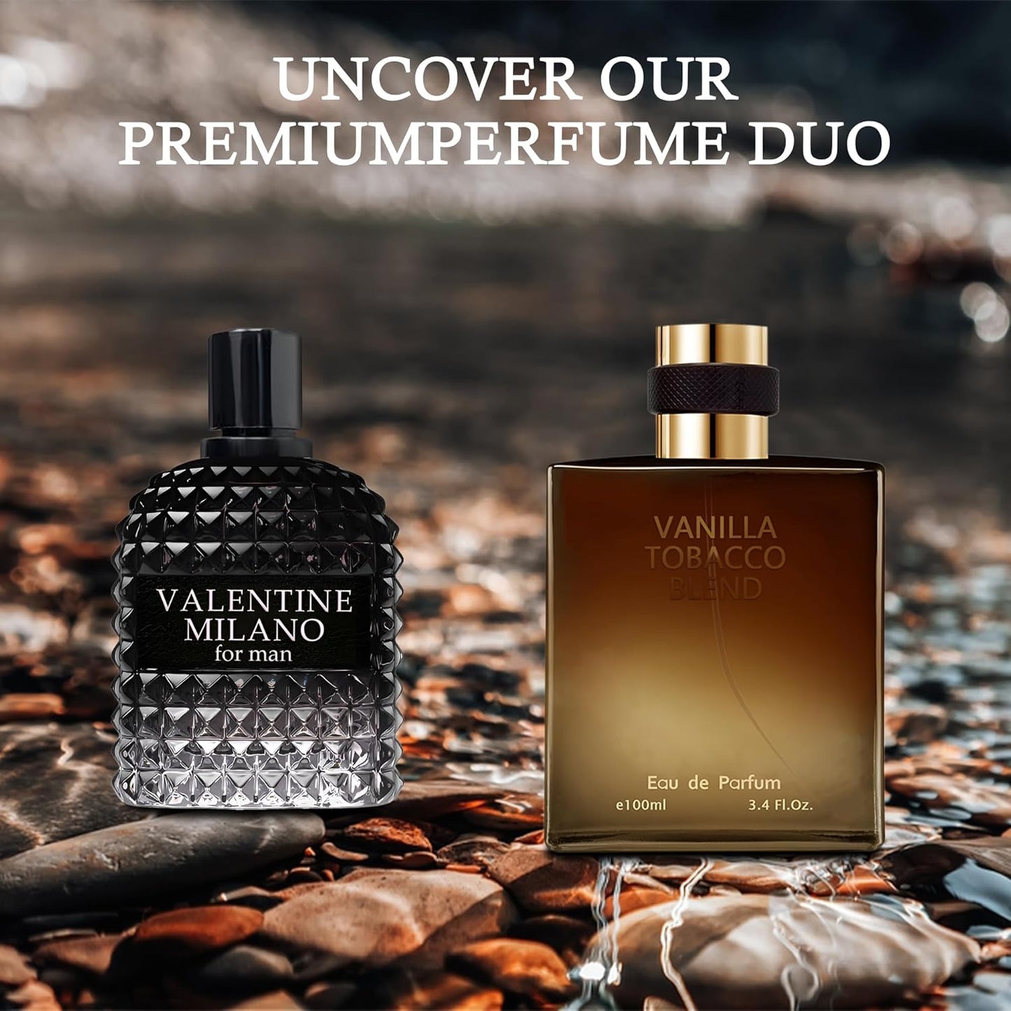 Valentine Milano/Vanilla Tobacco 2PCS Eau De Toilette for Men-Fresh, Romantic Scent Perfume for Men 3.4 Fl Oz Each Mens Cologne For All Skin Daily Used