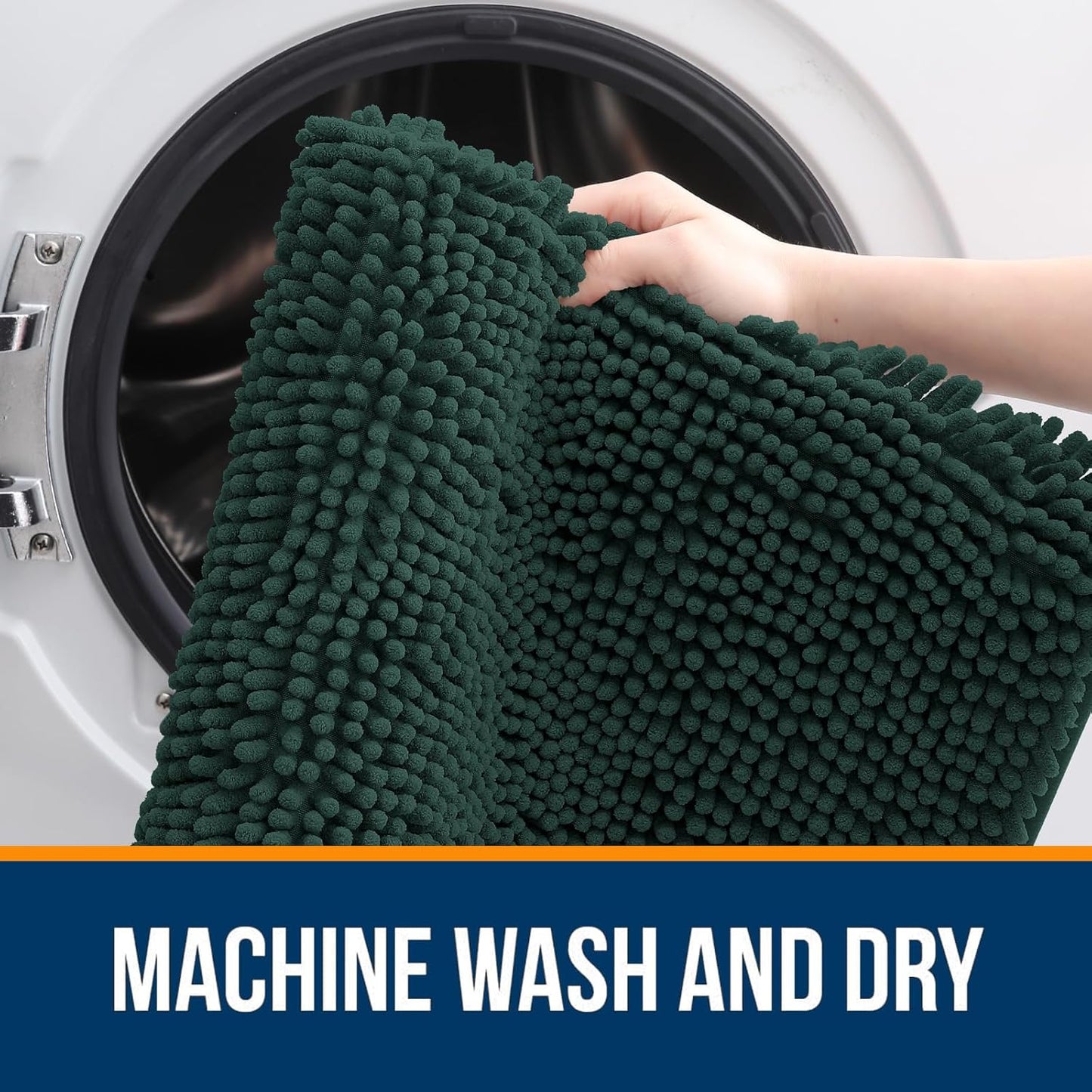 OLANLY Bathroom Rugs 59x20, Extra Soft Absorbent Chenille Bath Rugs, Rubber Backing Quick Dry, Machine Washable Bath Mats for Bathroom Floor, Tub and Shower, Home Decor Accessories, Blackish Green