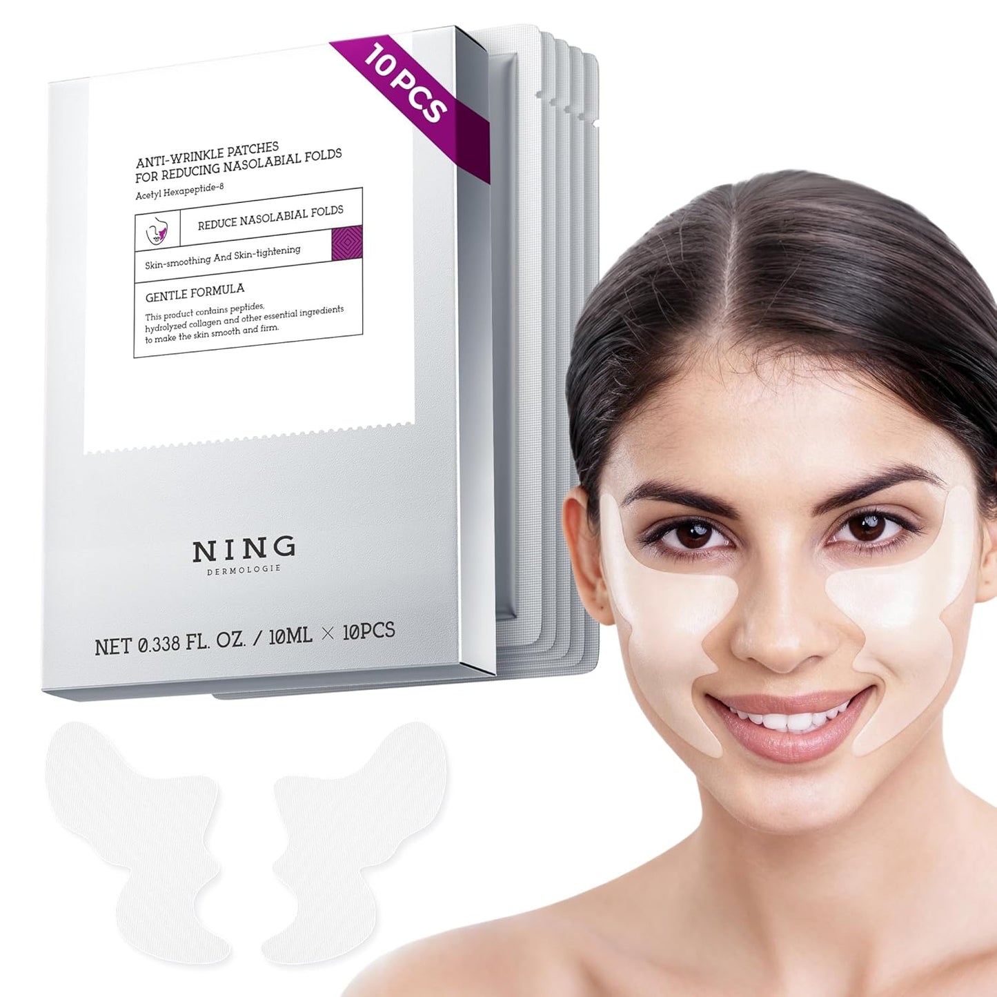 Smile Line & Under Eye Patches – 4-Peptide Anti-Wrinkle Treatment with Collagen, Caffeine & Niacinamide – Firming, Hydrating, Brightening Face Pads for Laugh Lines, Eye Bags, 10 Pairs