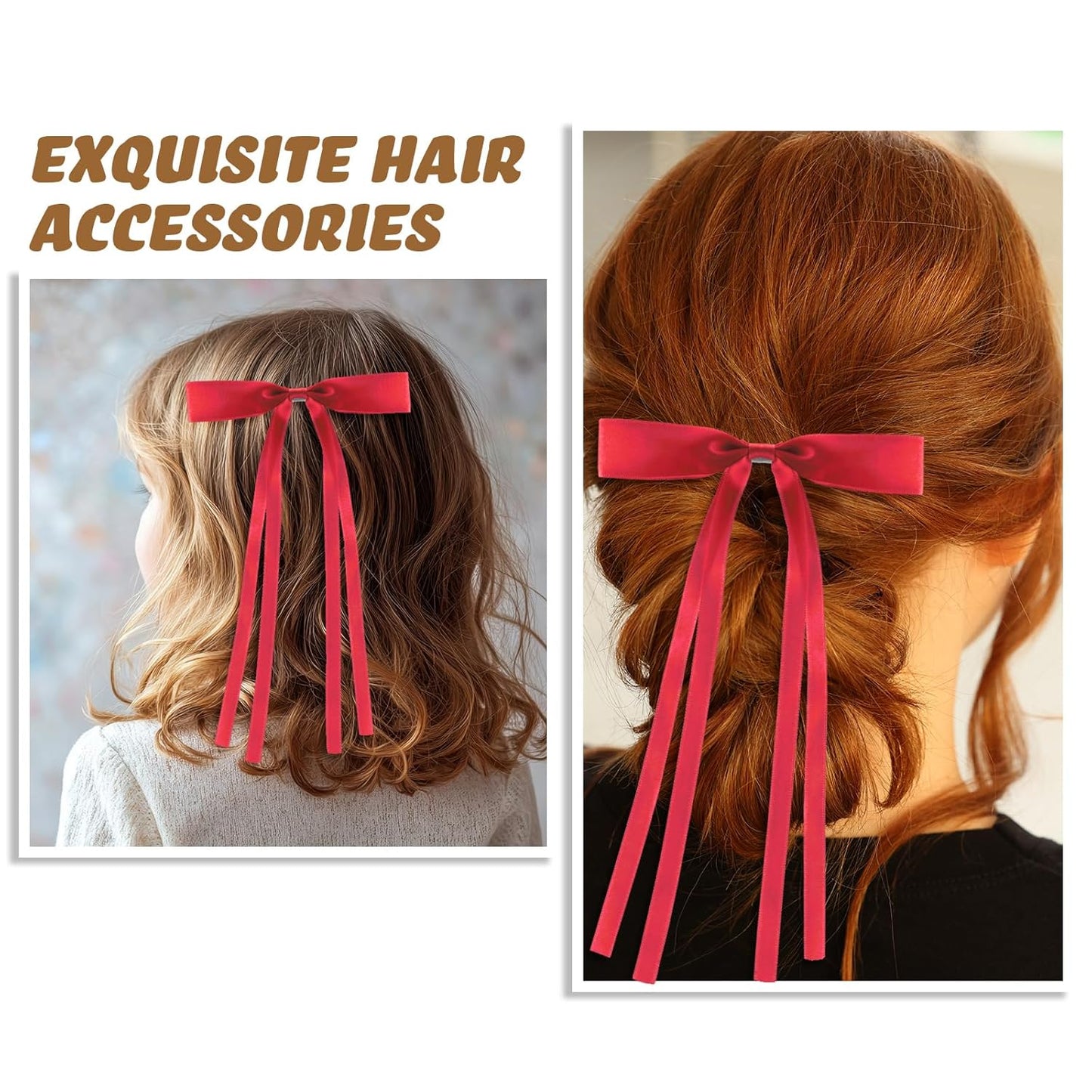 24 PCS Hair Bows Clips Ribbon,Mini Satin Hair Bows With Long Tail for Women and Girls Hairstyle Accessory Gift (Red)