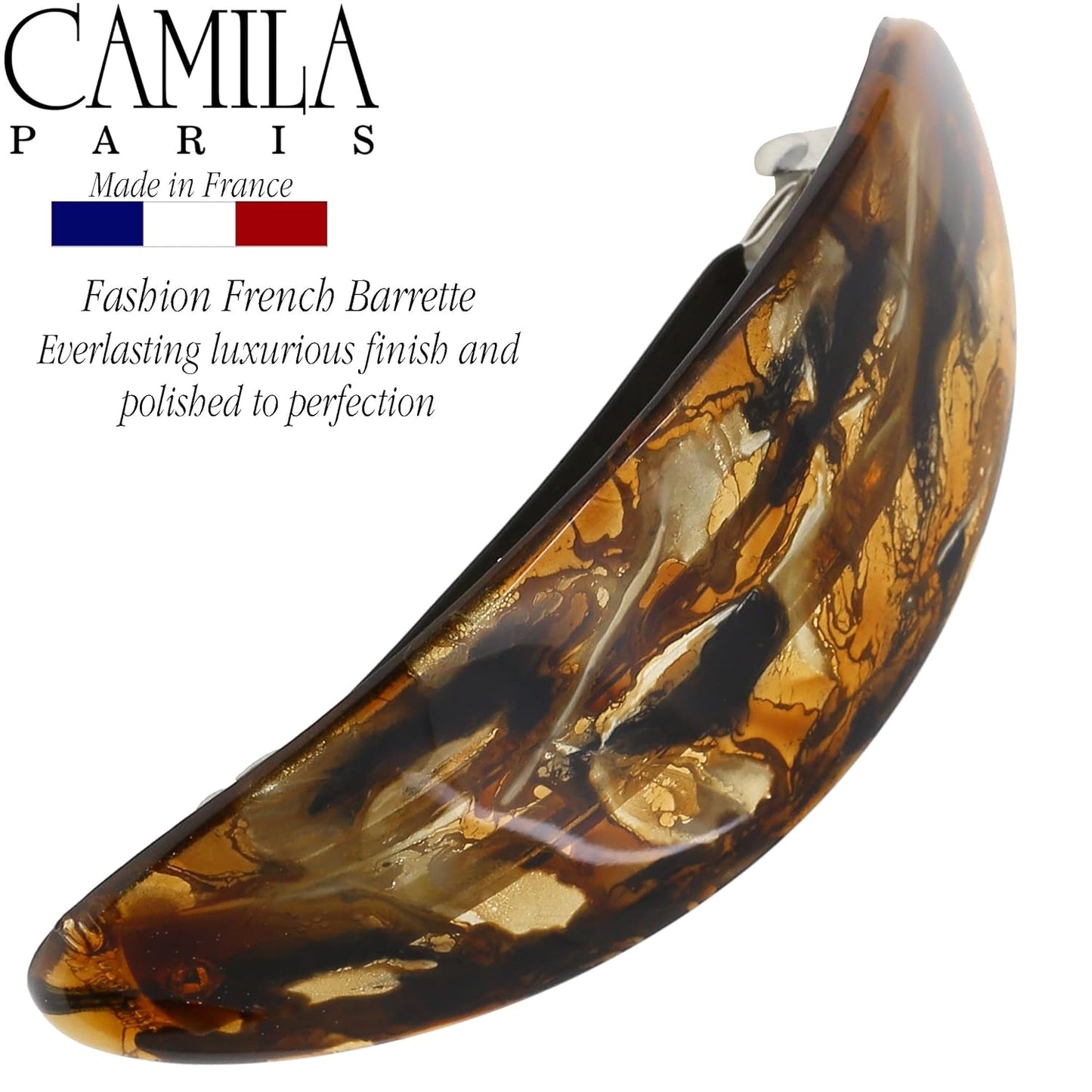 Camila Paris CP3322 French Hair Barrette Oval For Thick Curly Wavy Long Hair, Strong Hold Grip Hair Clips for Women, No Slip Rubberized Metal Clasp, Styling Girls Hair Accessories, Made in France
