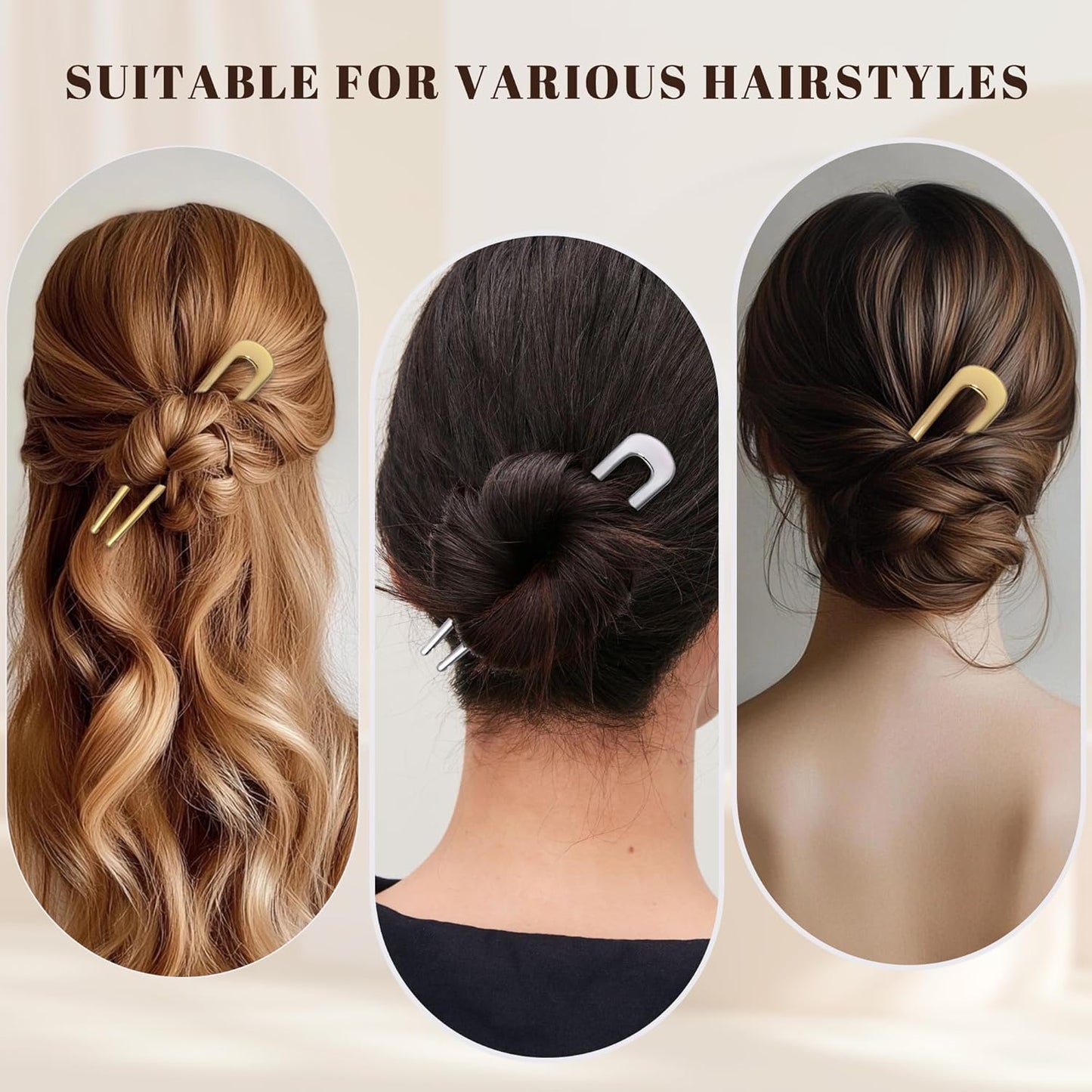 6Pcs Metal French Hair Pins for Women U Shape Sticks 3.9 Inch Vintage Fork for Hairstyle Accessories(Gold/Silver)