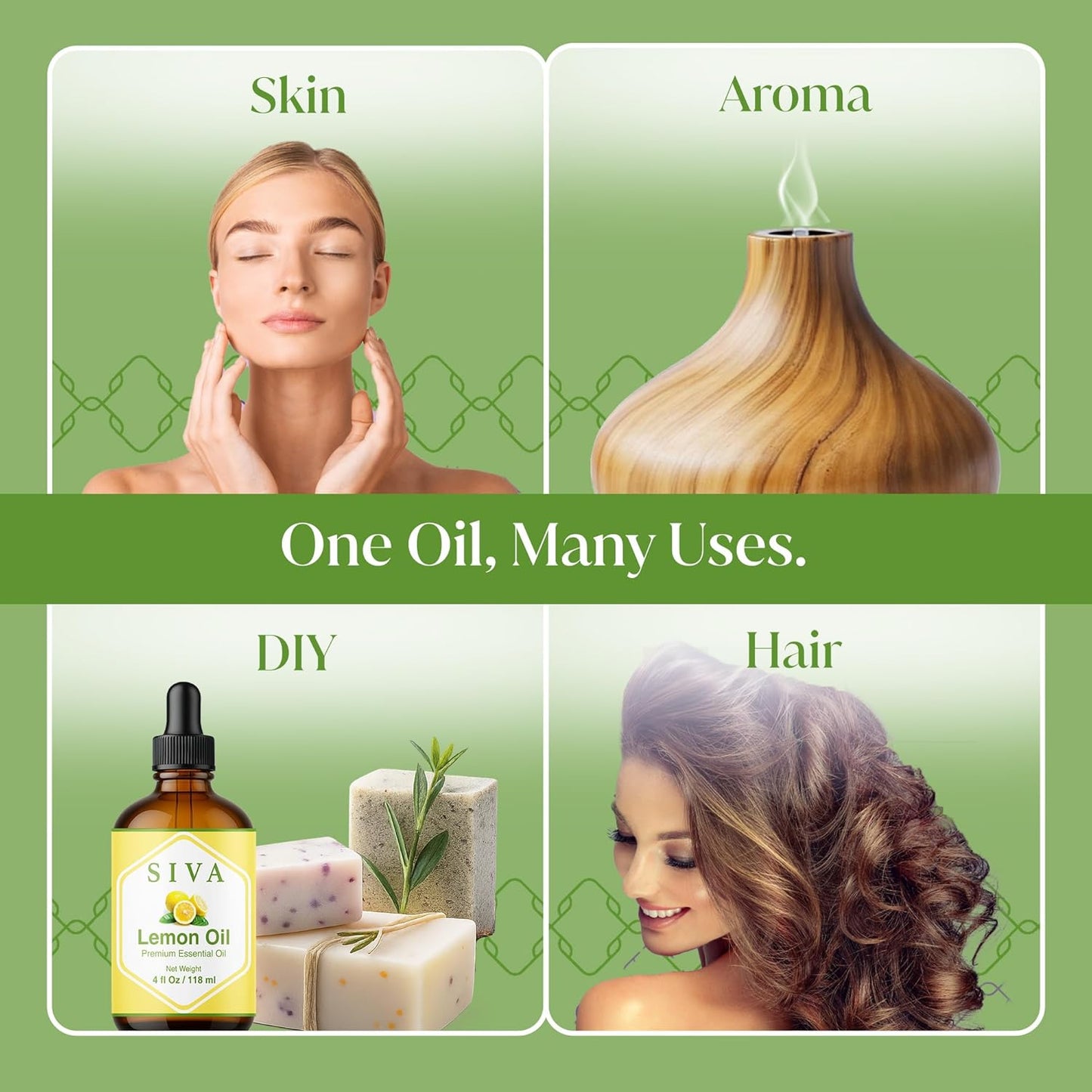 Siva Lemon Essential Oil - 4 Fl Oz – 100% Natural Lemon Oil - for Diffuser, Face, Skin Care, Aromatherapy, Hair Care, Scalp and Body Massage - with Dropper