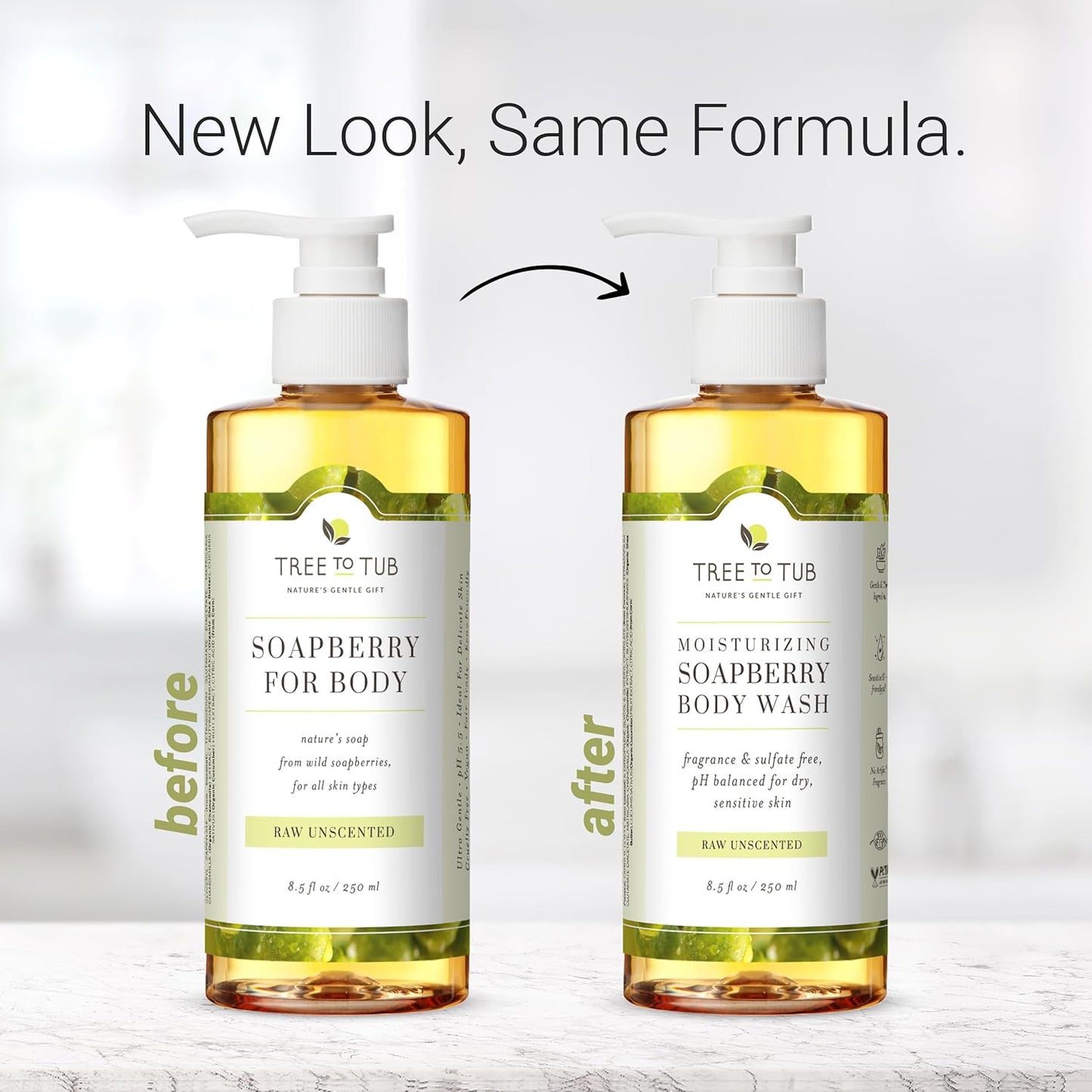 Tree to Tub Unscented Body Wash for Sensitive Skin & Dry Skin - Moisturizing pH Balanced Fragrance Free Body Wash, Hydrating Sulfate Free Body Soap for Women & Men w/Organic Shea Butter, Natural Aloe