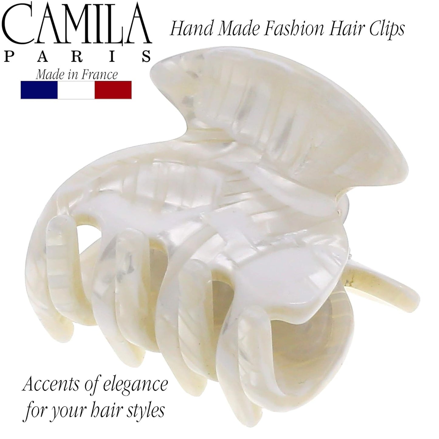 Camila Paris CP3158 French Hair Clip for Women, Handmade, White, Small Girls Hair Claw Clips Jaw, Durable Styling Hair Accessories for Women, Strong Hold No Slip Grip, Made in France