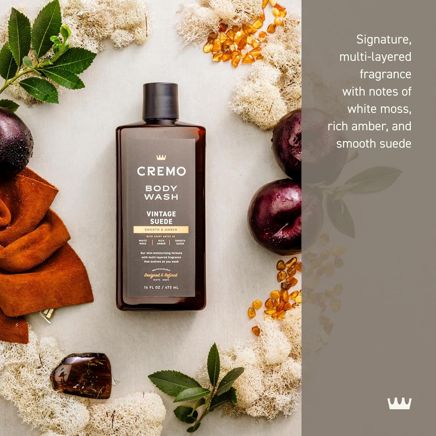 Cremo Body Wash Men, A Vintage Suede with Notes of White Moss and Rich Amber, 16 Fl Oz