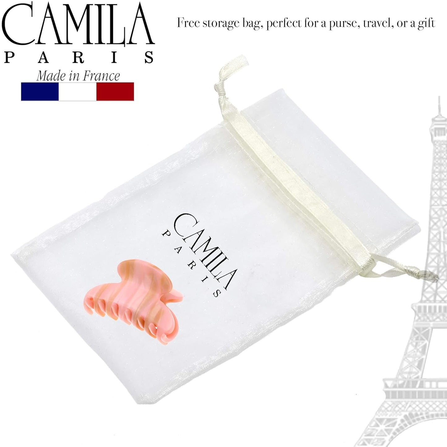 Camila Paris CP3064 French Hair Clip for Women, Handmade, Pink, Small, Girls Hair Claw Clips Jaw, Durable Styling Hair Accessories for Women, Strong Hold No Slip Grip, Made in France