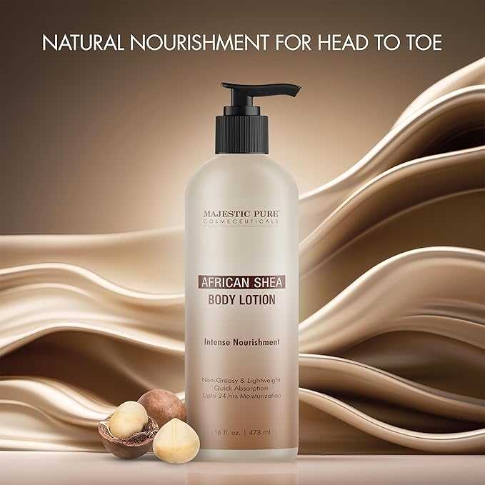 Majestic Pure African Shea Body Lotion with Aloe Leaf Extracts | Nourishing & Moisturizing | Quick Absorbing, Lightweight & Non Greasy | For All Skin Types | For Women & Men | 16fl oz