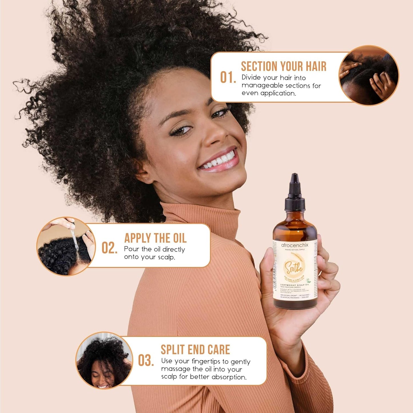 Afrocenchix Soothe Scalp Oil – Growth Oil Treatment for Afro & Curly Hair – Itchy Scalp Relief, Moisture, Vegan – 100ml
