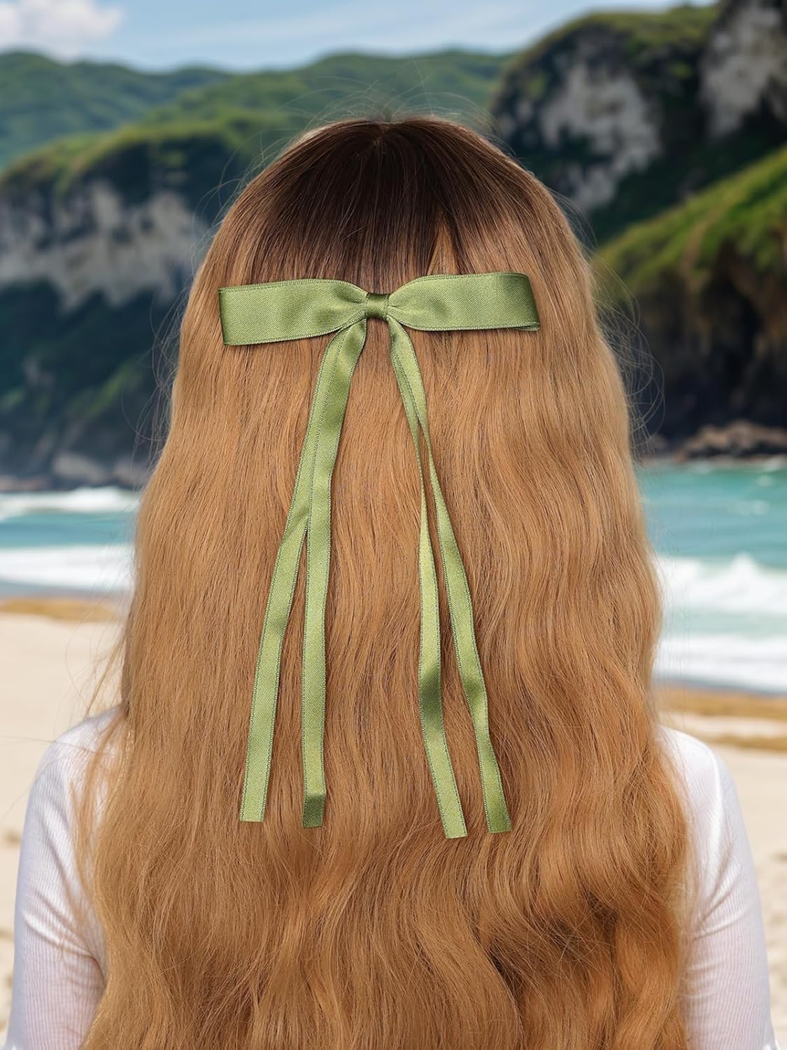 Hair Clips with Tassels, Ribbons and Bowknots - 4pcs Long Tail Claw Clips with Bows for Women and Girls, Solid Barrettes Hair Accessories (Pink Green)