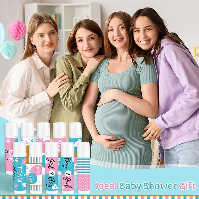50 Pcs Baby Shower Lip Balm Gift Bulk, Boy or Girl Lip Balm for Guests, Babies Gender Reveal Lip Care, Moisturizing and Nourishing Lip Care for Baby Shower Supplies