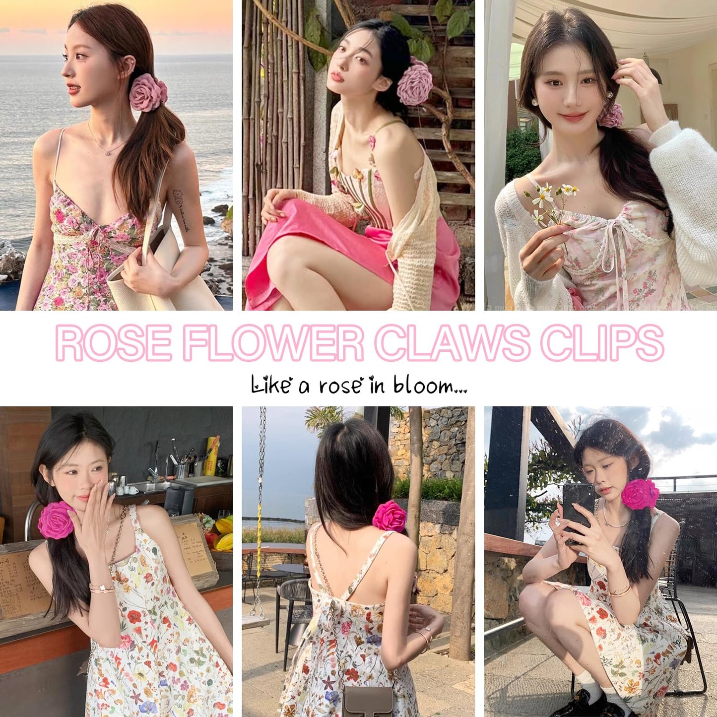 Rose Flower Clips for Women, 2 Pack Large Rose Hair Claw Clips, Floral Hair Clips for Women Girls Thick Hair, Non Slip Strong Hold, 2 Colors