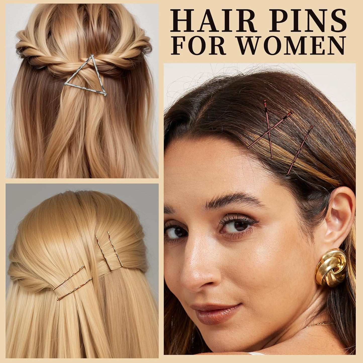 YGDZ 400 Counts Bobby Pins Bun Hair Pins Set, 2inch Bobby Pins for Women, 2.36inch U Shaped Hair Pins for Buns, 5 Colors Brown Blonde Black Hair Accessories for Hair Styling