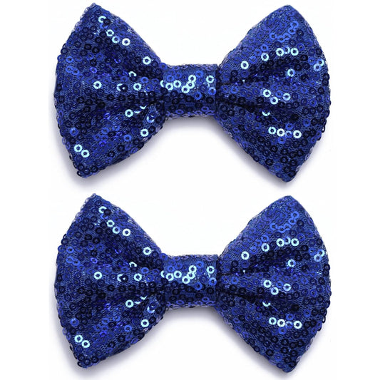 KISZU 4 Inch Sequin Glitter Hair Bows Clips, Sparkling Bling Little Bow HairPins Hair Accessories for Baby Girls Kids Children Teens and Women (Deep Blue)
