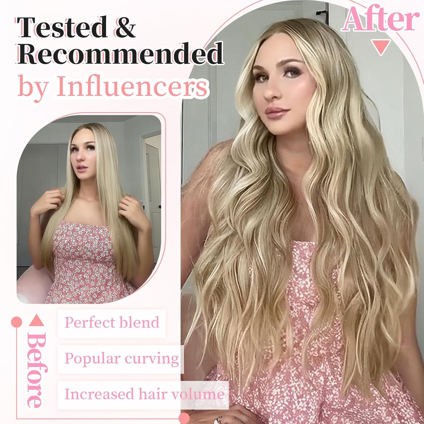 KooKaStyle Clip in Synthetic Highlight Hair Extensions Long Wavy 4PCS Thick Hairpieces Ashy Beige Blonde Balayage Fiber Double Weft Natural Hair Extensions 24 Inch for Women