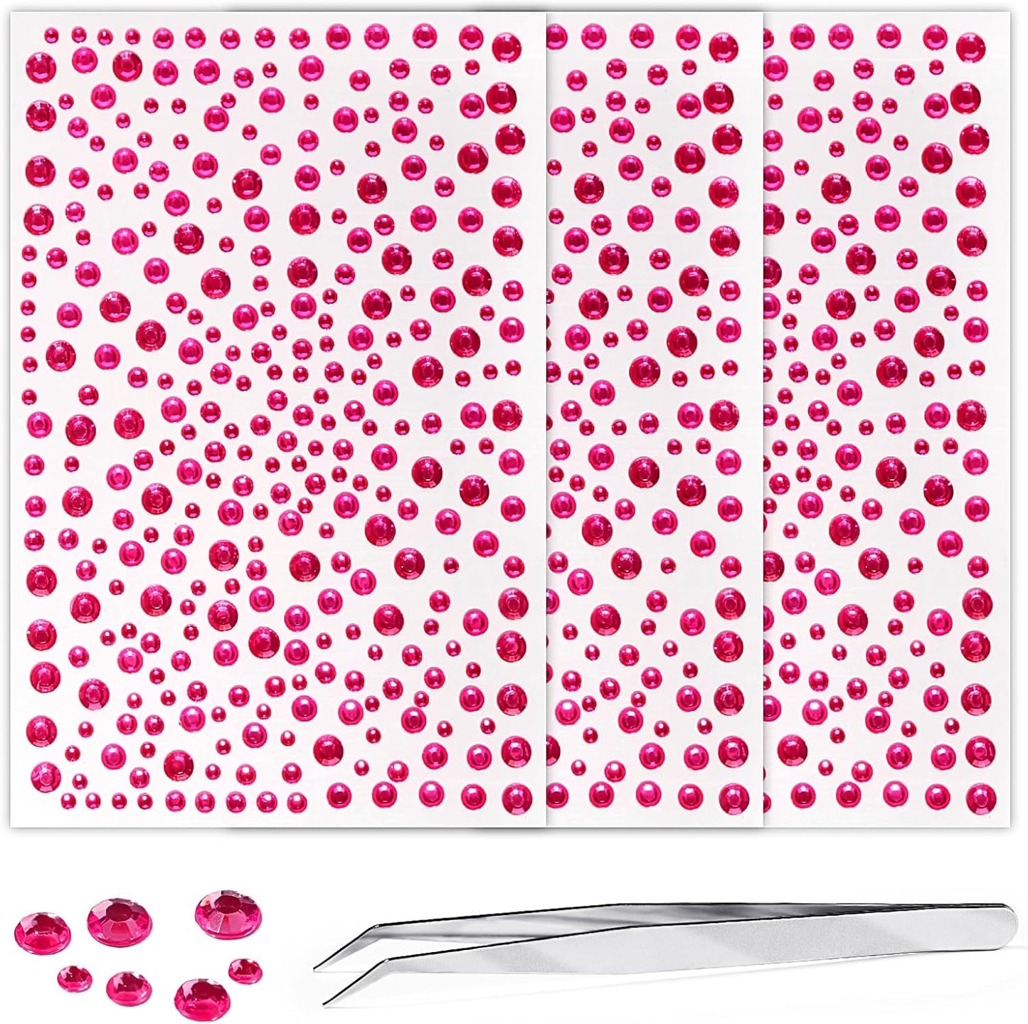 Self Adhesive Face Gems and Pearls for Makeup, Festival Jewels, Hair Gems, Rhinestone Stickers for Face, Eye, Makeup, Nail, Body, Crafts 3/4/5/6 mm 975Pcs (06.gem_Rosered)