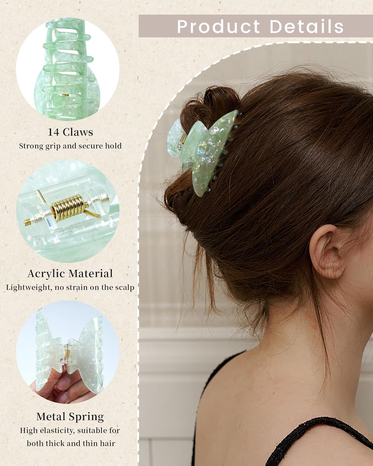 ACECHA 4 Pack Acrylic Hair Claw Clips for Women, 3.1" Shiny Nonslip Hair Grip Hairclips for Thin and Thick, Banana Barrettes Hair Clups Strong Hold Hair Accessories (Blue, Green, Purple, Pink)