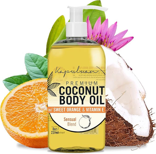 Massage Body Oil - Nourishing Blend with Sweet Orange & Lotus Flower - For Soft, Radiant Skin - Apricot, Coconut, Jojoba Oils - 8 oz