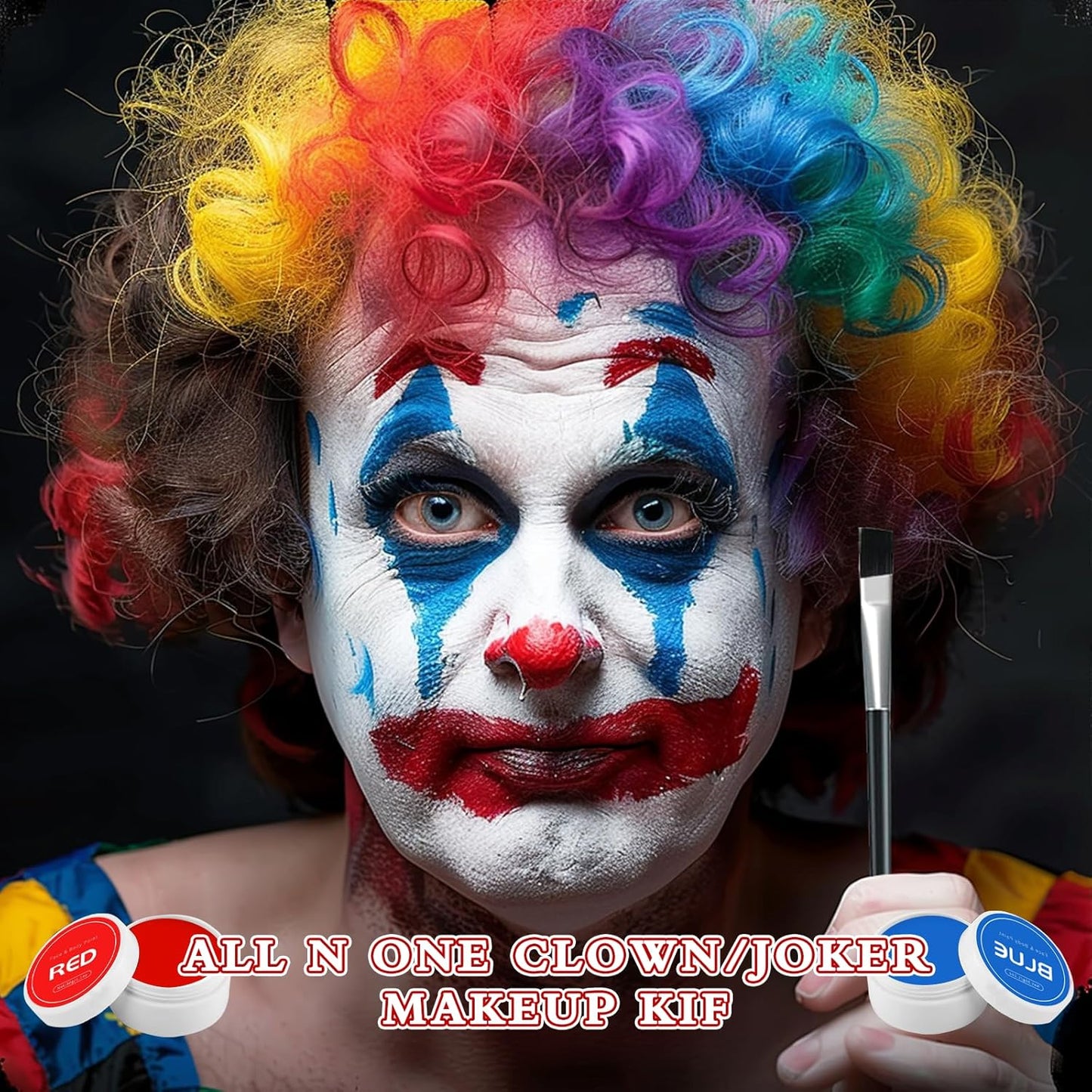Halloween Clown Makeup Kit: Red White Black Blue Face Body Paint Kit - Pro Oil Based Halloween Face Body Paint for Adults Kids - Clown Movie Cosplay SFX Halloween Makeup Painting Set