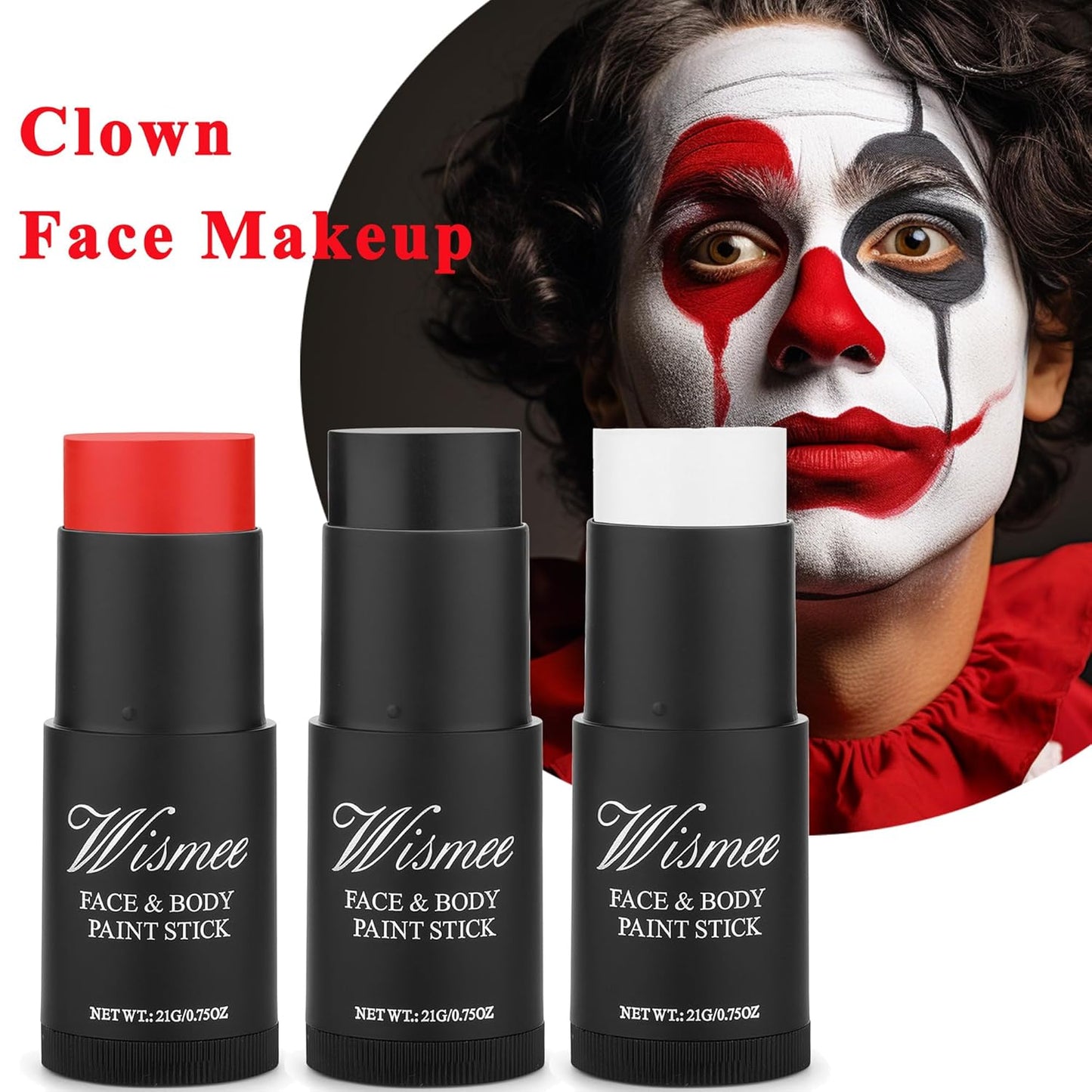 Red Face Paint Stick,Cream-Blendable Red Eye Black, Non-Toxic Oil Based Face Makeup Body Paint High Pigmented Joker Santa Claus Makeup Crayons for Halloween Special Effect Sfx