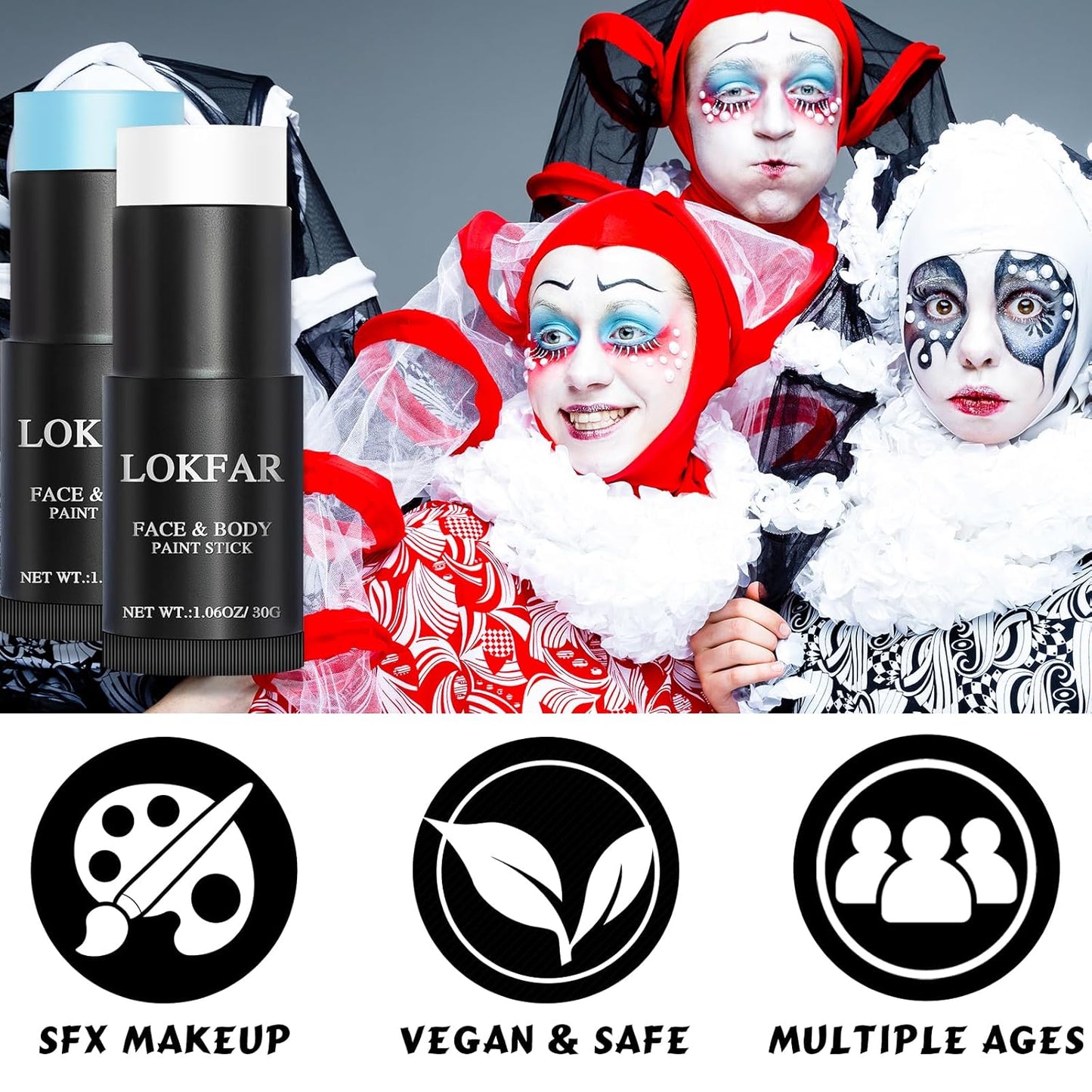 Light Blue and White Face Body Paint Stick, White Foundation Makeup, Eye Black Stick for Sports, Professional Halloween Face Makeup Kit for Zombie Clown Vampire Avatar Sally Corpse Bride Joker