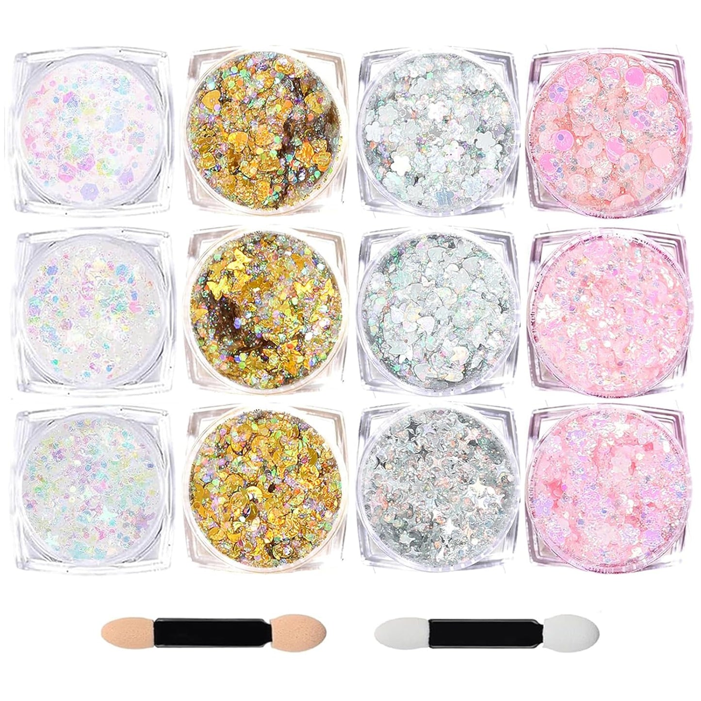 Body Glitter Face Glitter, Hair Glitter for Kids, 12 Shapes Fine Chunky Glitter Gel for Women Girls Makeup Sparkles Party Mermaid Sequins Rave Accessories Singer Concerts Festival (4 Colors)