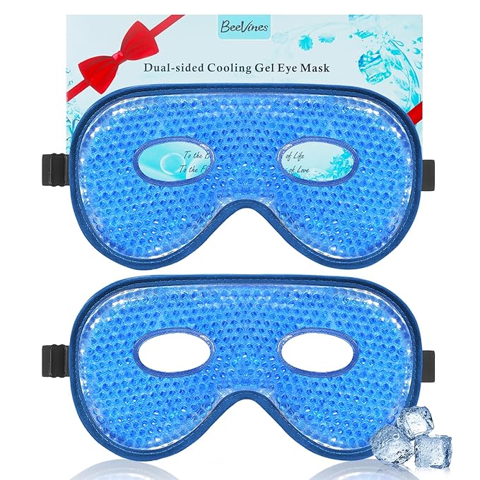 BeeVines Gel Eye Mask, 2 Pack XL Jumbo Size Cooling Ice Masks for Puffy Eyes for Men & Women, Cold & Warm Compress for Post Surgery, Puffiness, Allergies, Sinuses & Migraines Treatment(Navy Blue)