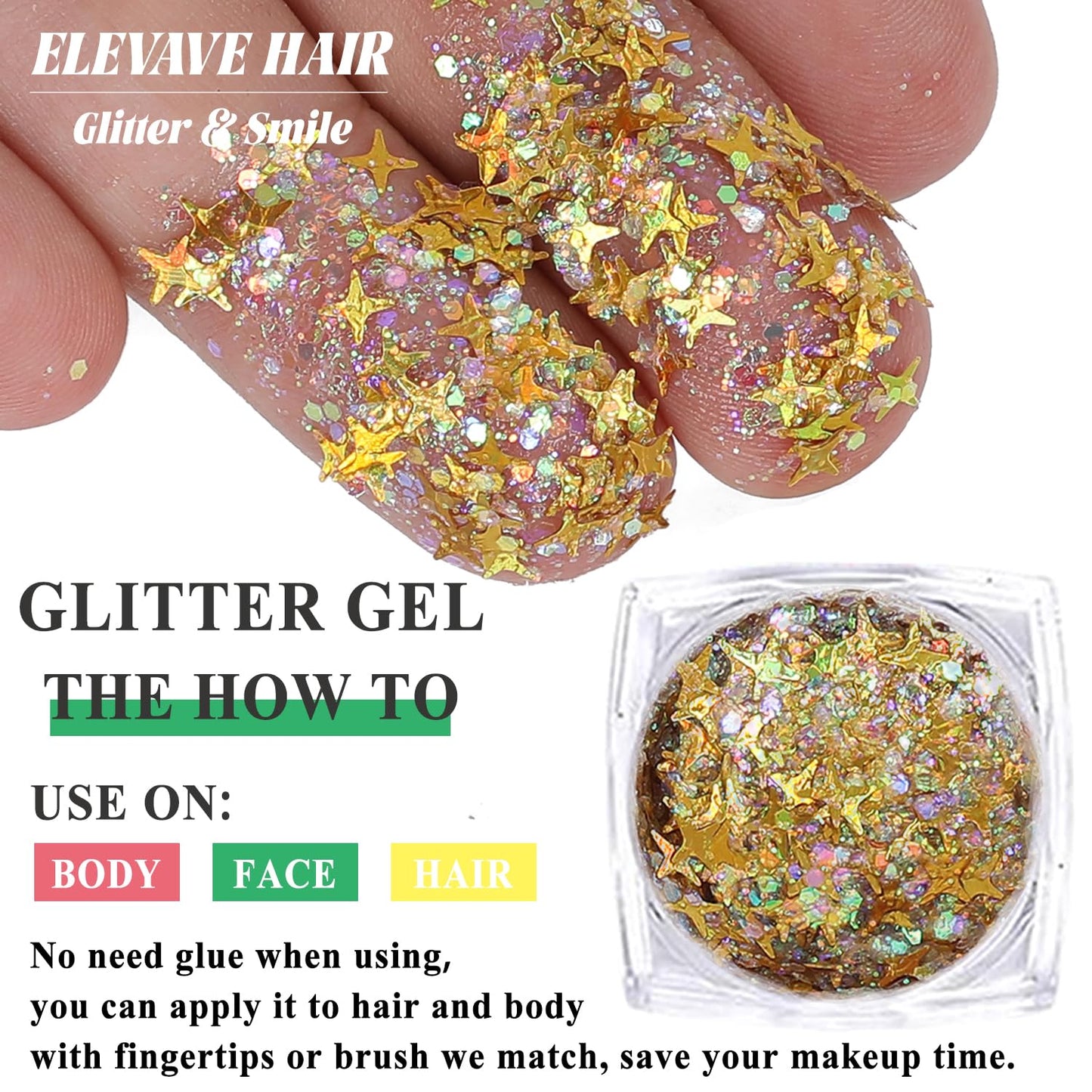 Body Glitter Face Glitter, Hair Glitter for Kids, 12 Shapes Fine Chunky Glitter Gel for Women Girls Makeup Sparkles Party Mermaid Sequins Rave Accessories Singer Concerts Festival (Gold Scheme)