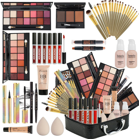 All in One Makeup Kit for Women Full Kit,Makeup Set for Women, Includes Eyeshadow Palette/Foundation/lip gloss/Eyeliner/Mascara/makeup Brush,Makeup Gift Set for Christmas & Birthday&Holiday&Everyday.
