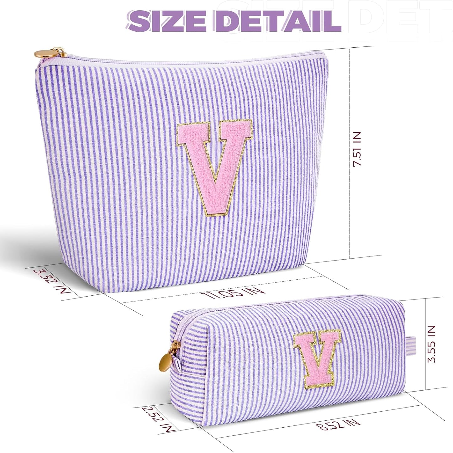 Personalized Makeup Bag for Women Girls - Fashion Cosmetic Bag Trendy Travel Toiletry Bag with Initials Letter - Teen Gifts - Lavender,V
