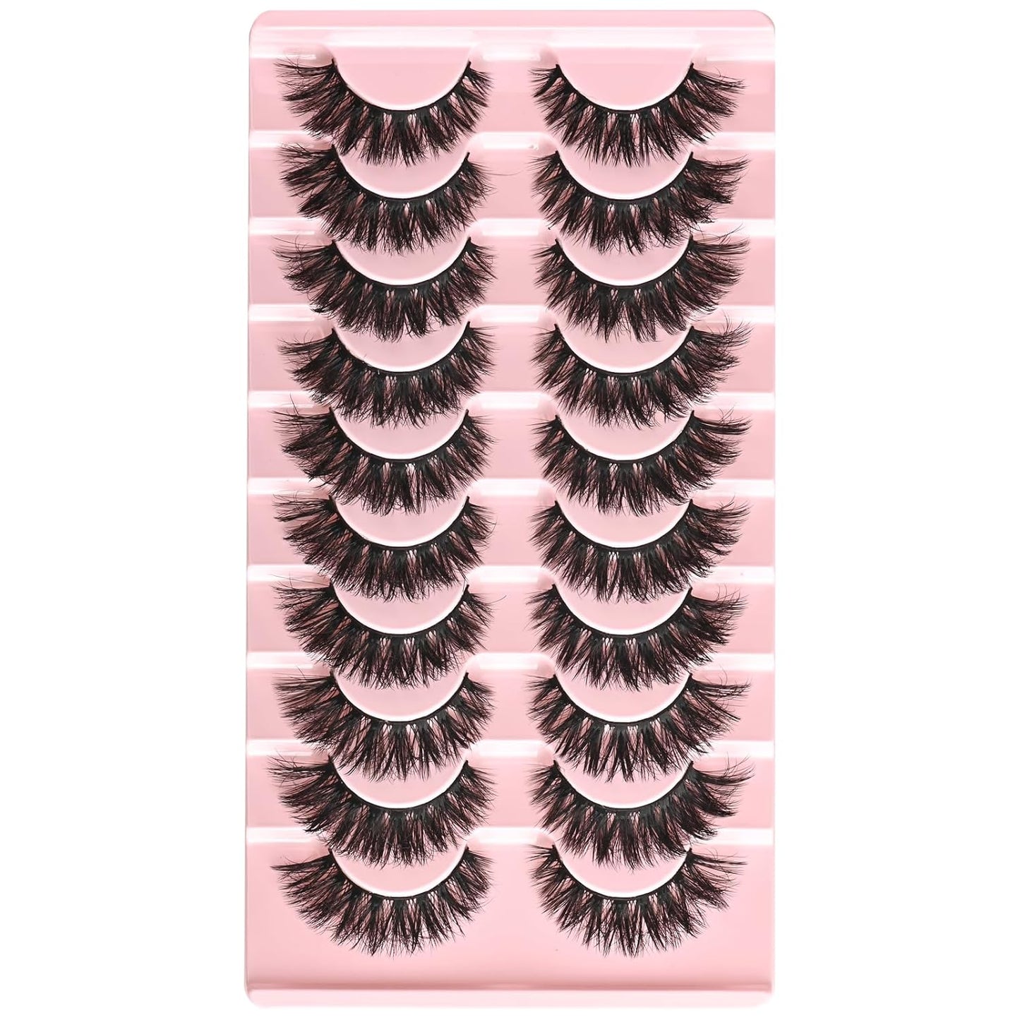FARRED False Lashes Natural Strip Eyelashes 14mm Wispy Cat Eye Lash Strips Full Volume Mink Eyelash Pack Natural Look 10 Pairs Thick Fluffy Mink Russian Pestañas Postizas for Women