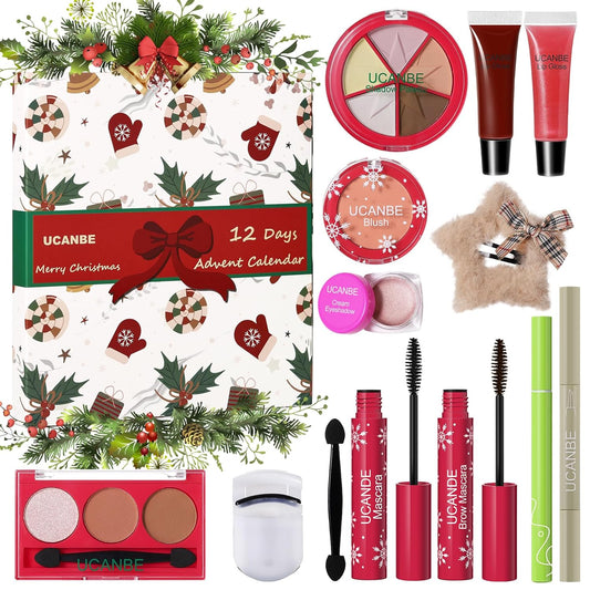 UCANBE Makeup Advent 2025, 12 Days Christmas Countdown Calendar Surprise Gift Kit, Festival Holiday Xmas Cosmetic Starter Makeup Set with 12 Beauty Boxes for Teens Girls Women
