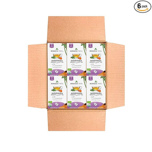 Miracle Tree - 6 Count of Organic Moringa Superfood Tea, 25 Individually Sealed Tea Bags, Turmeric (Keto, Detox, Energy/Immunity Booster, Vegan, Gluten-Free, Organic, Non-GMO, Caffeine-Free)