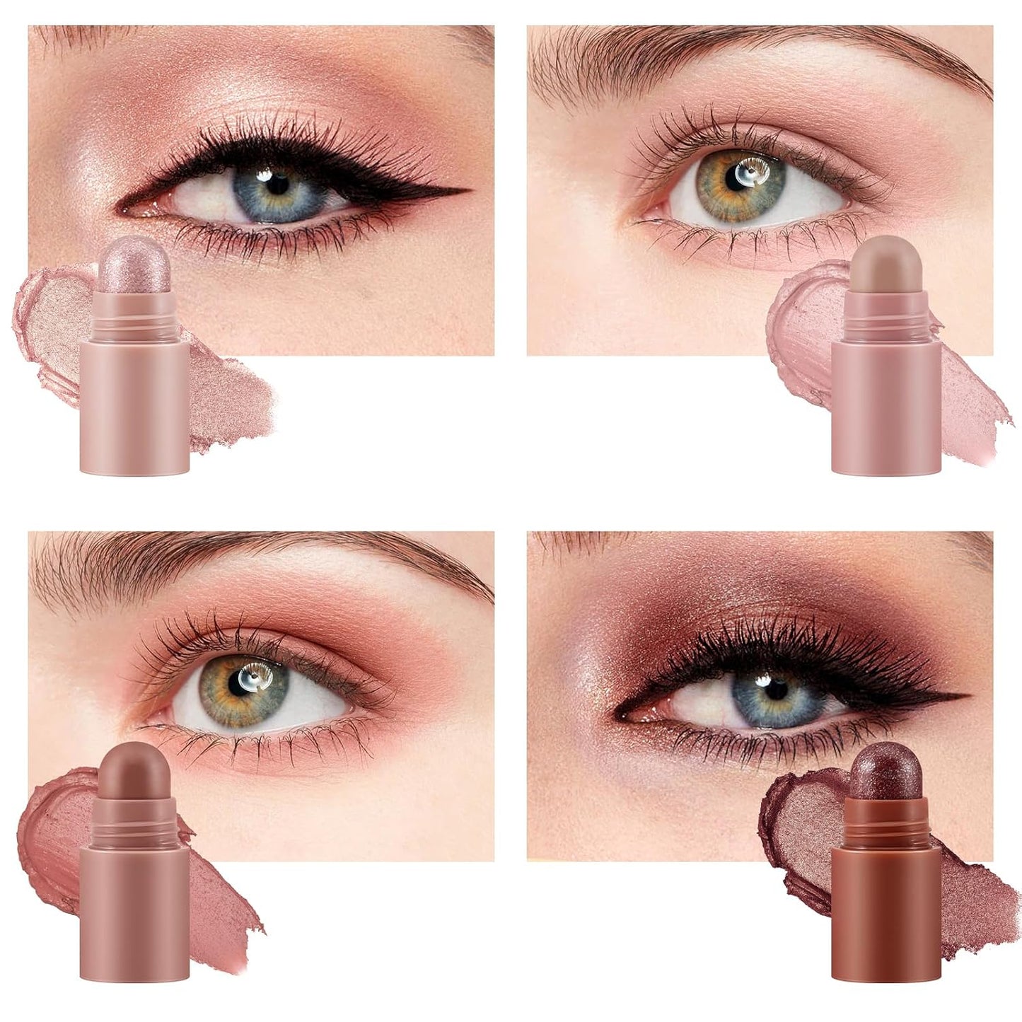 4 Color Eyeshadow Pencil，Glitter Eyeshadow Stick，Creamy Matte Eye Shadow Pen，Face & Eye Highlighter Pen，Highly Pigmented Crayon Nude Eye Shadow