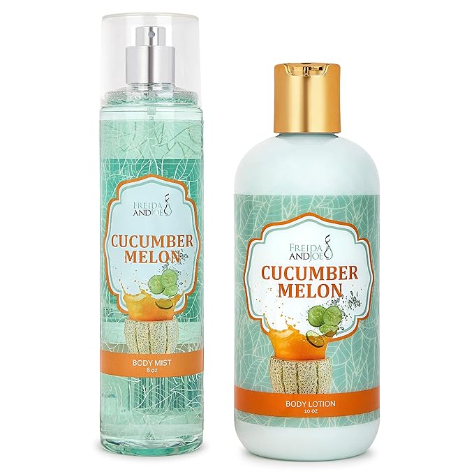 Home Spa Gift 10oz Deep Moisturizing Fragrance Body Lotion & 8 oz. Fine Fragrance Body Mist Set Luxury Self-Care Combo for Women and Girls (Cucumber Melon) Mother’s Day Gift for Mom