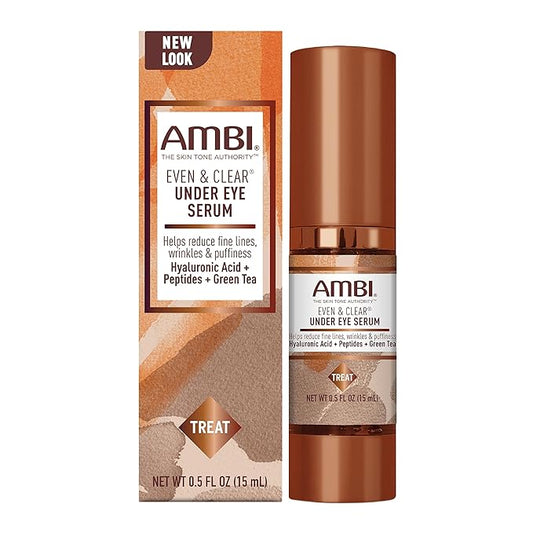 Ambi Even & Clear Under Eye Serum for All Skin Types; Anti Aging Formula features Peptides, Hyaluronic Acid, and Vitamin A to help Reduce Fine Lines, Wrinkles, and Dark Circles , 0.5 Ounce