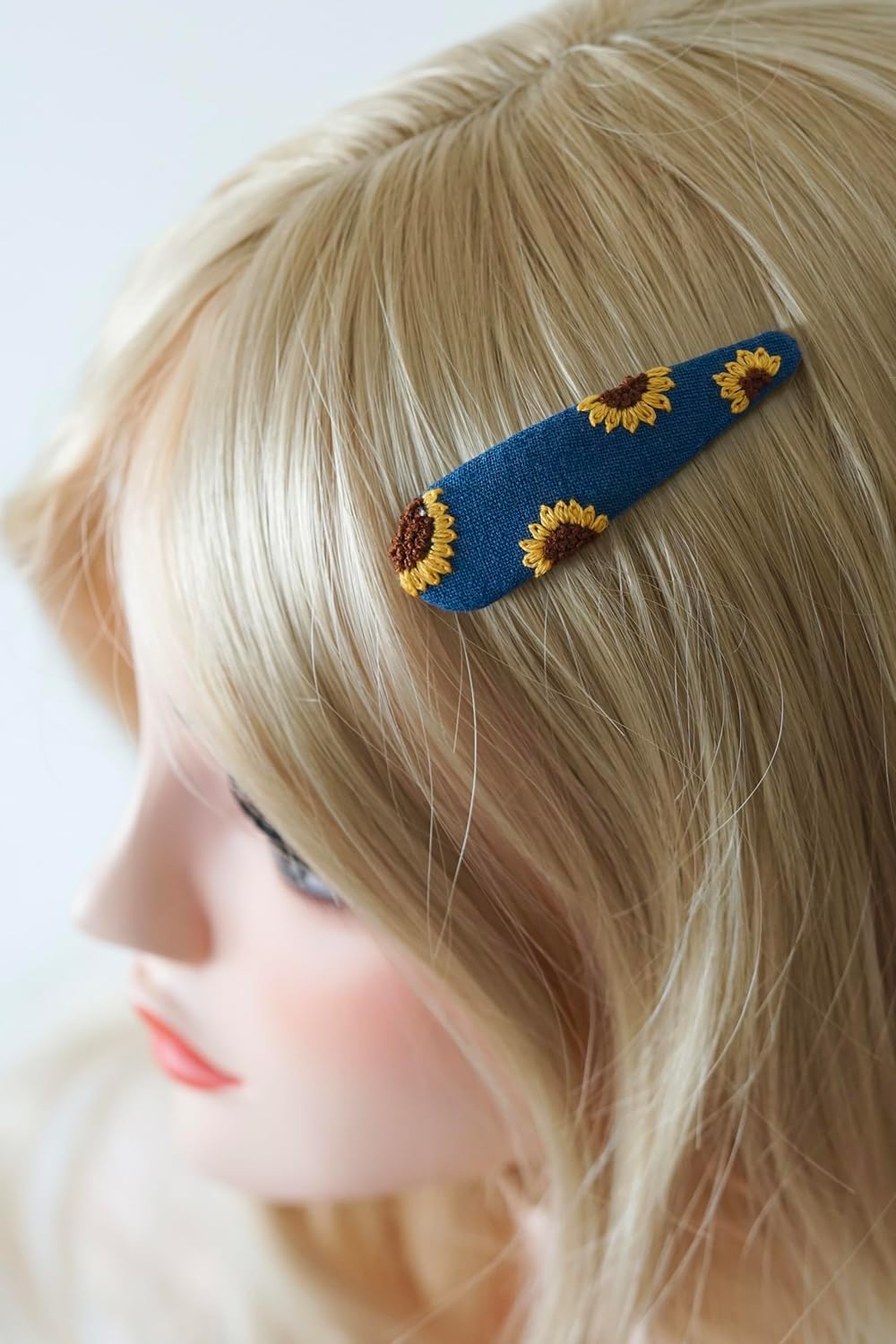 Handmade Embroidered Hair Clips – Sunflower & Daisy Design | Fabric-Covered Snap Barrettes for Women & Girls HC25