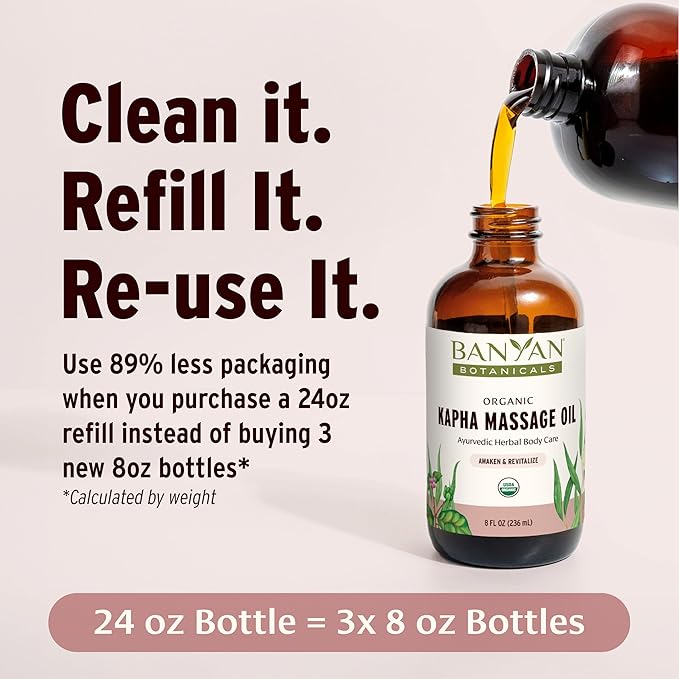 Banyan Botanicals Kapha Massage Oil – Organic Massage Oil with Chitrak and Tulsi – Warming Ayurvedic Oil to Revitalize The Tissues and Awaken The Mind – 8 oz. – Non-GMO Sustainably Sourced Vegan