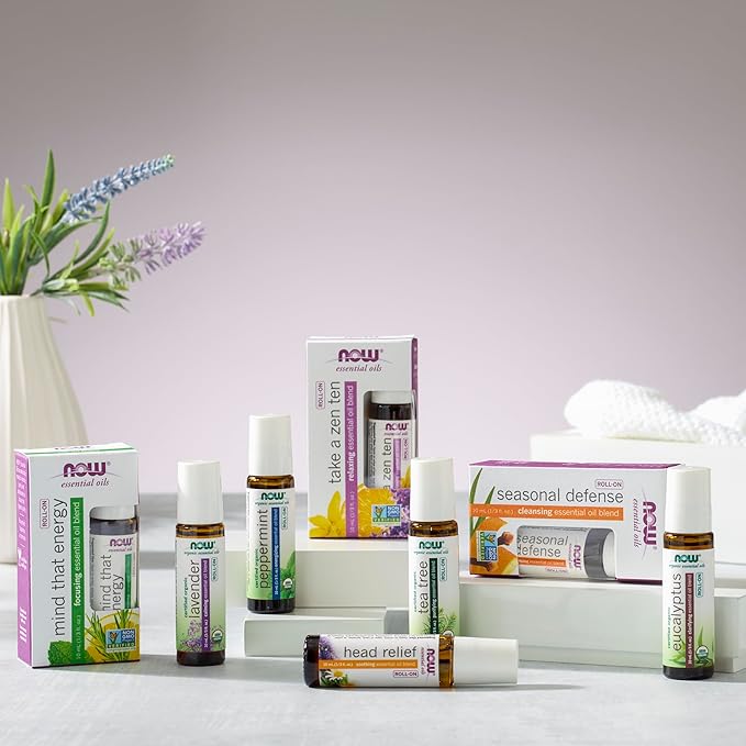 NOW Foods Essential Oils, Tea Tree Roll-On, Certified Organic, Purifying Blend, Steam Distilled, Topical Aromatherapy, 10-mL