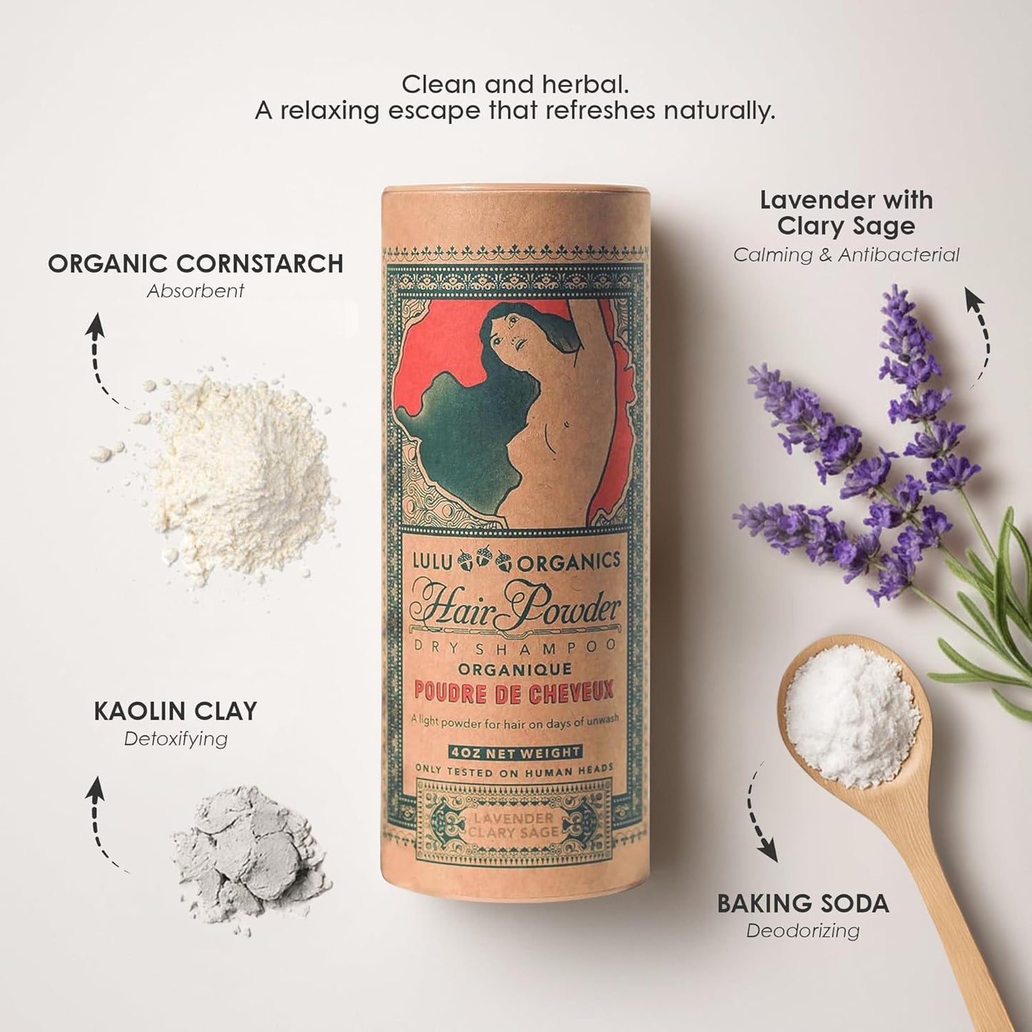 Non-aerosol Dry Shampoo Powder for Dark, Blonde and Oily Hair, Natural Body Powder for Women and Men, Paraben & Talc free No White Cast Synthetic Fragrance, Lavender and Clary Sage - 4oz