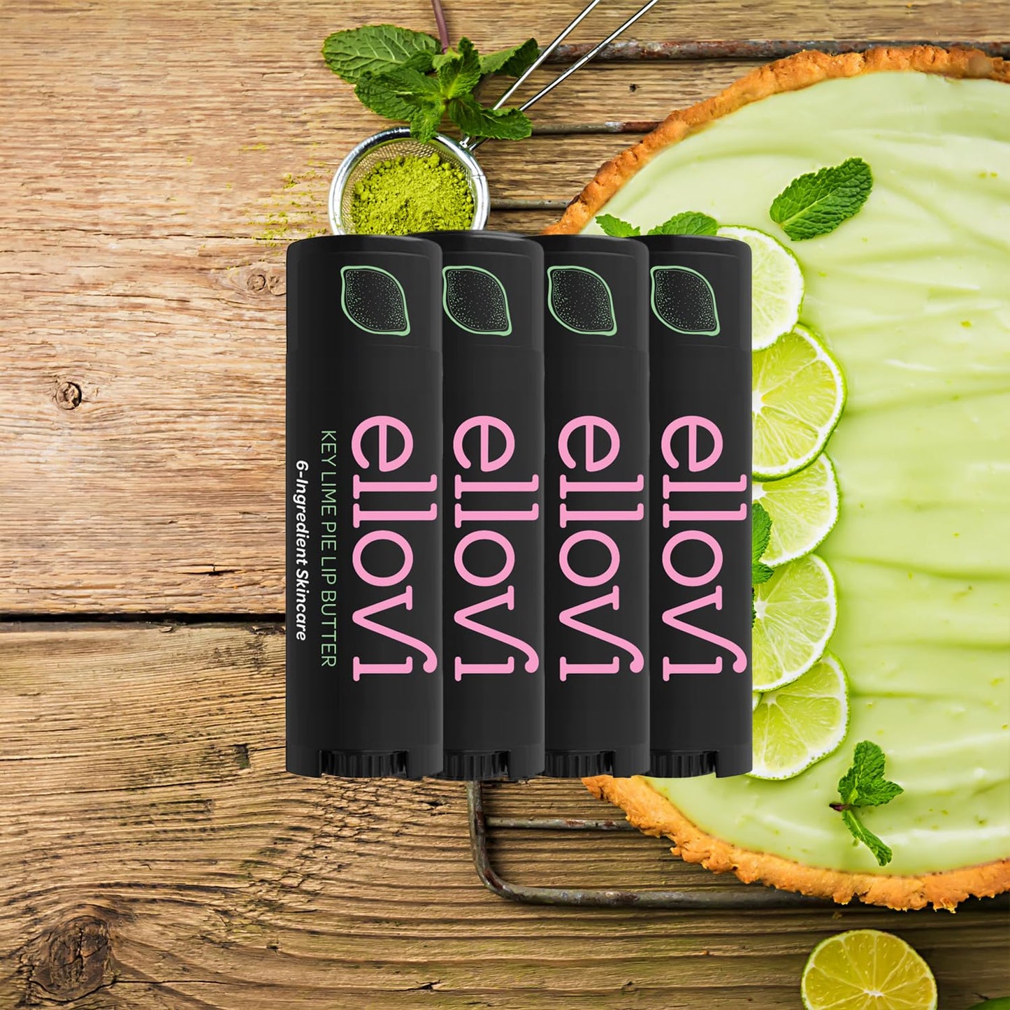 Ellovi Natural Lip Butter Lip Balm - Key Lime - Pure Enough to Eat - Made With Just 6 Vegan Ingredients - Moisturizing Lip Care for All Day Hydration (4-Pack)