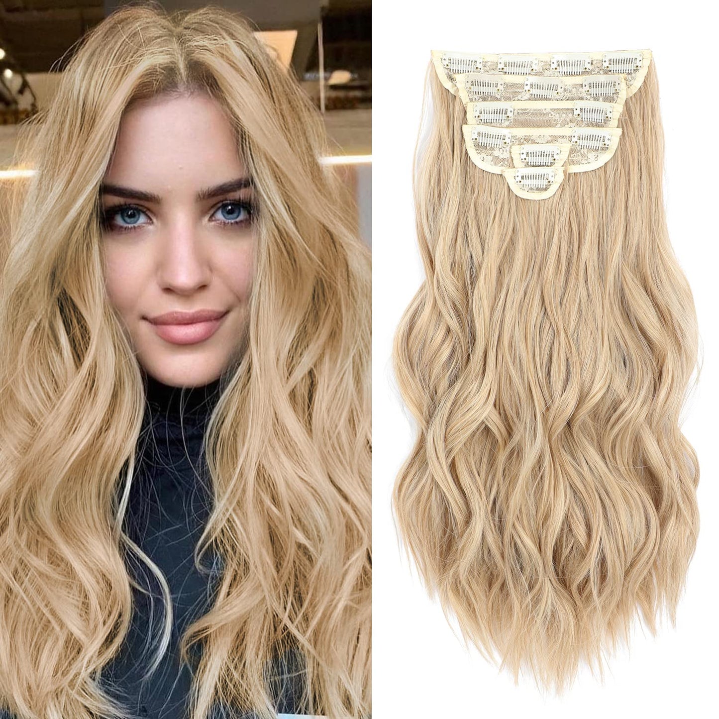 Clip in Hair Extensions, 6 PCS Natural & Blends Well Hair Extensions, Long Wavy Hairpieces(20inch, 6pcs, Light Blonde)