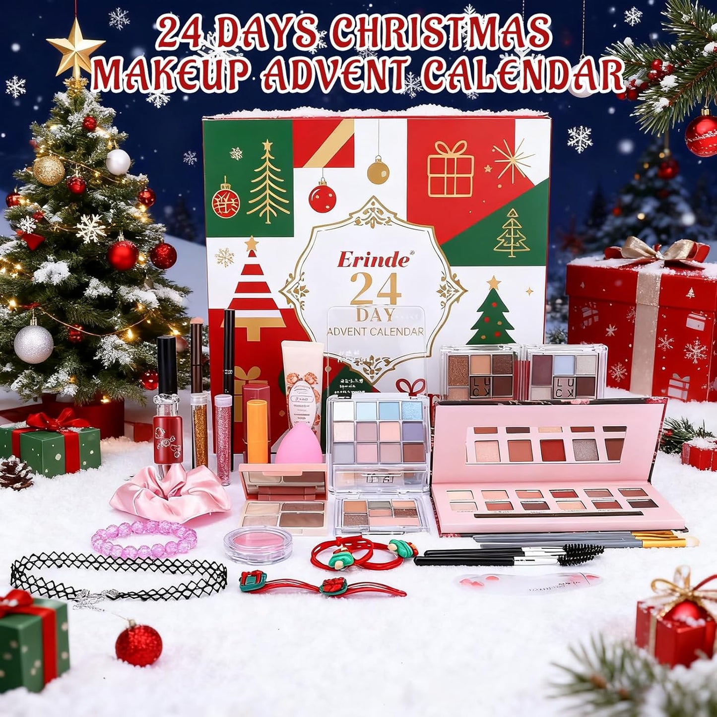 Erinde Makeup Advent Calendar 2025, 24 Days Christmas Gift Makeup Set for Teen Girls & Women, 2025 Xmas Holiday Countdown Calendar Beauty & Cosmetics Holiday Surprise Make Up Gift Kits for Women