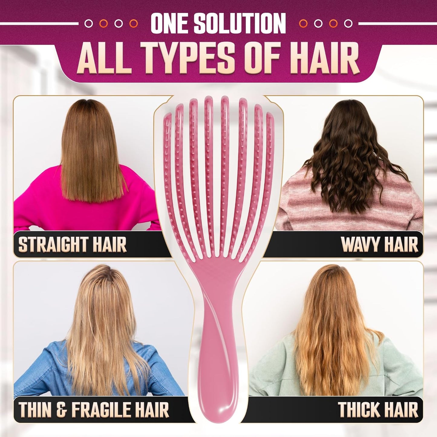 2 Pcs Detangling Curl Brush for Curly Hair Pink & Violet Set – Ergonomic Shell Shape Design and Scalp-Fitting Detangling Brush for Curly Hair and Locks – Easy Tangle Removal Curl Detangler Brushes