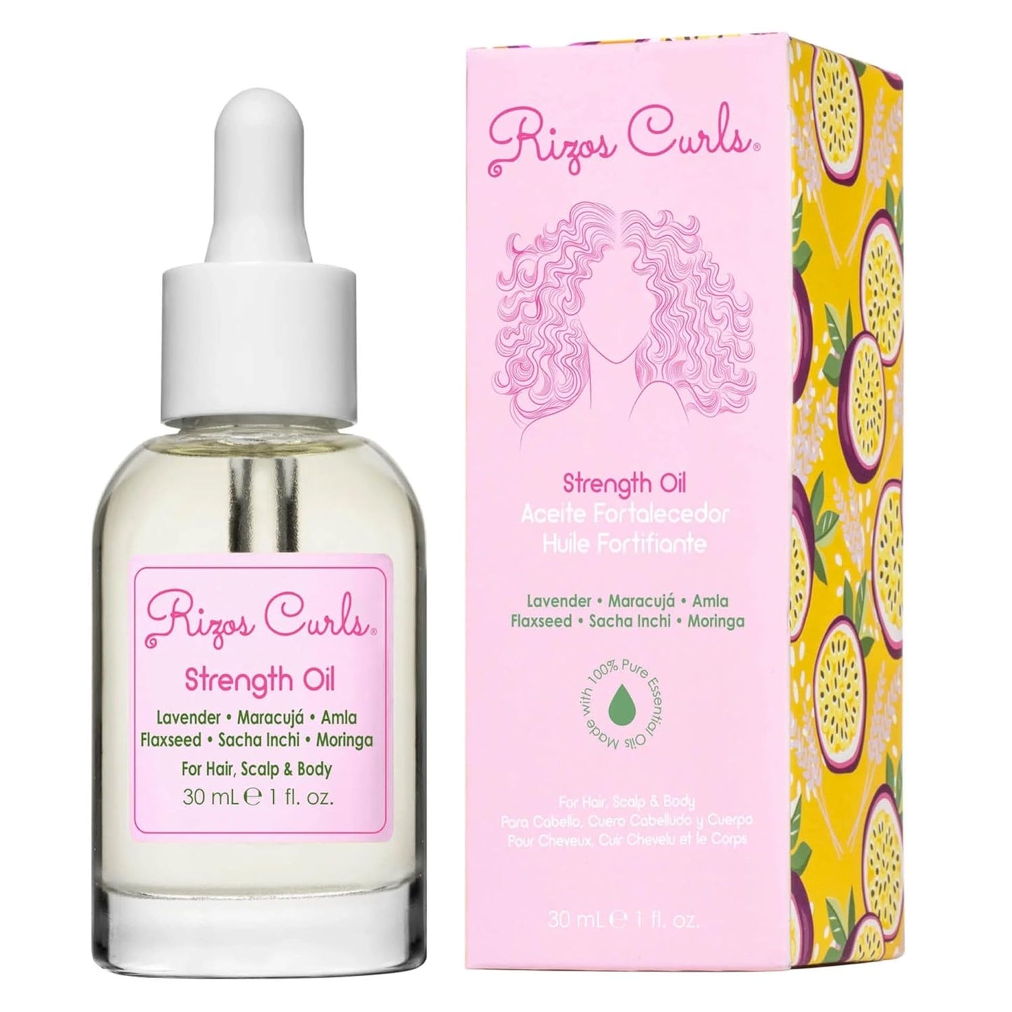 Rizos Curls Strength Oil, Promote Stronger, Longer & Thicker Hair, Improve Split Ends and Repair Dry Brittle Hair, Protects Against Damage & Breakage, For All Hair Types 1a - 4c, 1 oz