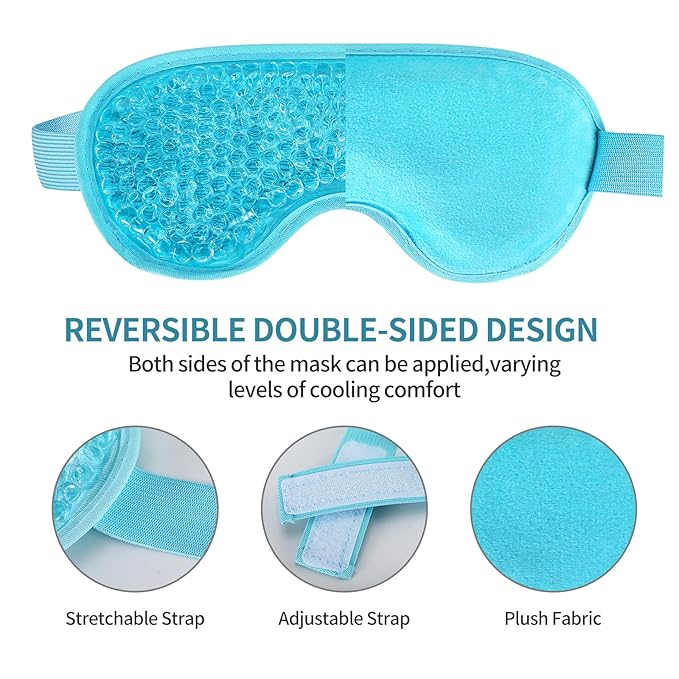 2PCS Reusable Hot Cold Therapy Eye Mask for Puffiness, Dark Circles, Eye Bags, Dry Eyes, Headaches, Migraines, Stress Relief - Cooling and Compress Gel Mask (Blue)