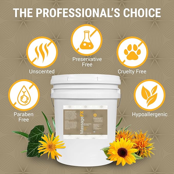 MASSAGE FX Unscented Massage Cream, 5 Gallon - Massage Creams for Massage Therapy - Physical Therapy Massage Cream - Deep Tissue Massage Cream Gallon - Infused with Arnica, Sunflower, & Vitamin E