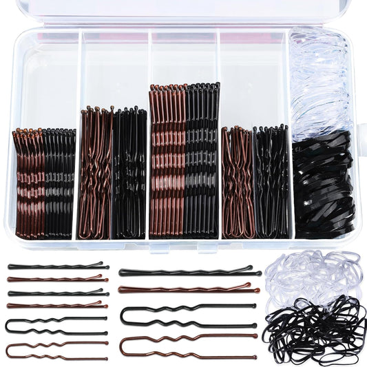 Teenitor 300pcs Bobby Pins Hair Pins, 100 Hair Pins 100 Bobby Pins Brown Hair Black for Women 100 Hair Bands 2inch 2.36inch 2.75inch Brown Black