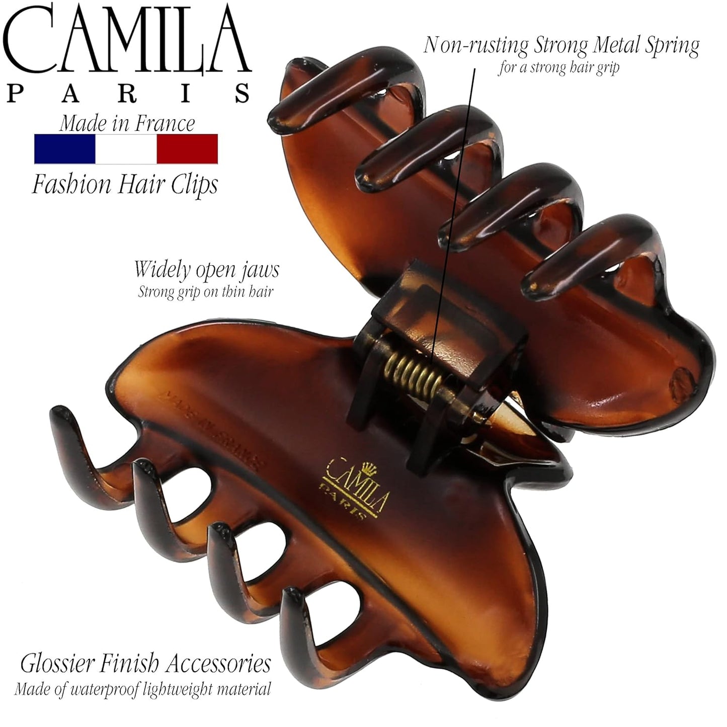 Camila Paris CP3549 French Hair Clip for Women, Small, Tortoise Shell 2.5 Inch Girls Hair Claw Clips Jaw Fashion Durable Styling Hair Accessories for Women, Strong Hold No Slip Grip, Made in France