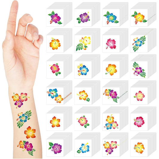 Nosiny 240 Pcs Hibiscus Glitter Tattoos Hawaiian Temporary Tattoos Flower Luau Stickers Summer Decal Stickers Tropical for Women Men Body Face Hawaiian Themed Party